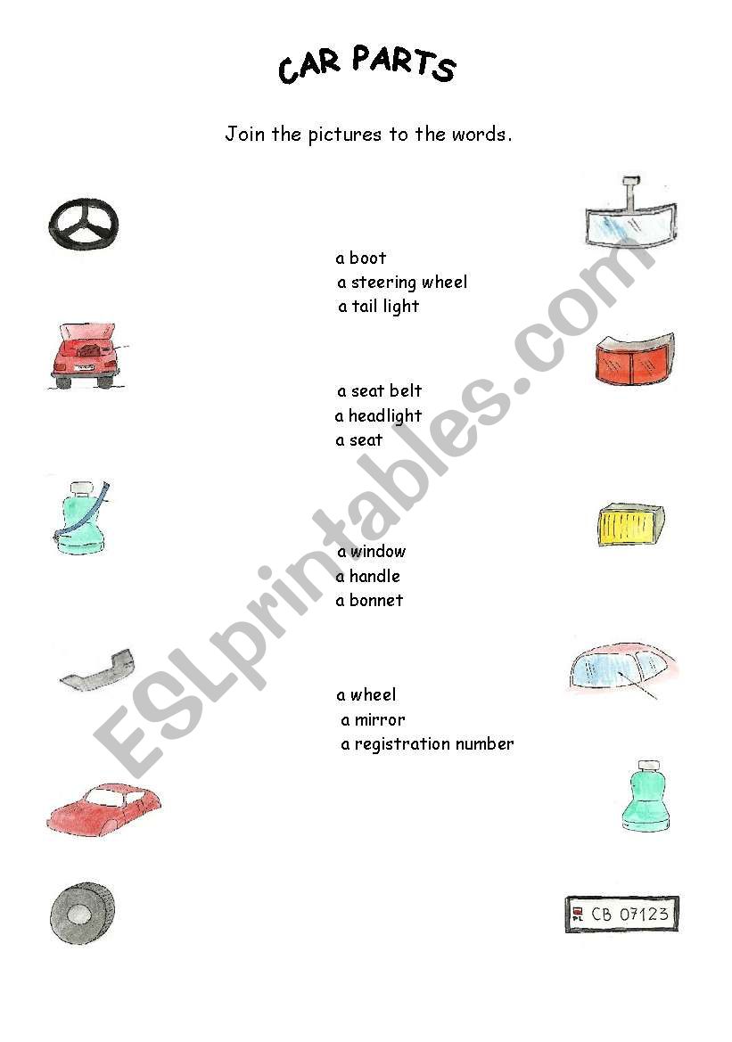 CAR PARTS worksheet