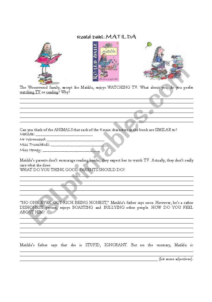 Roald Dahl: MATILDA worksheet