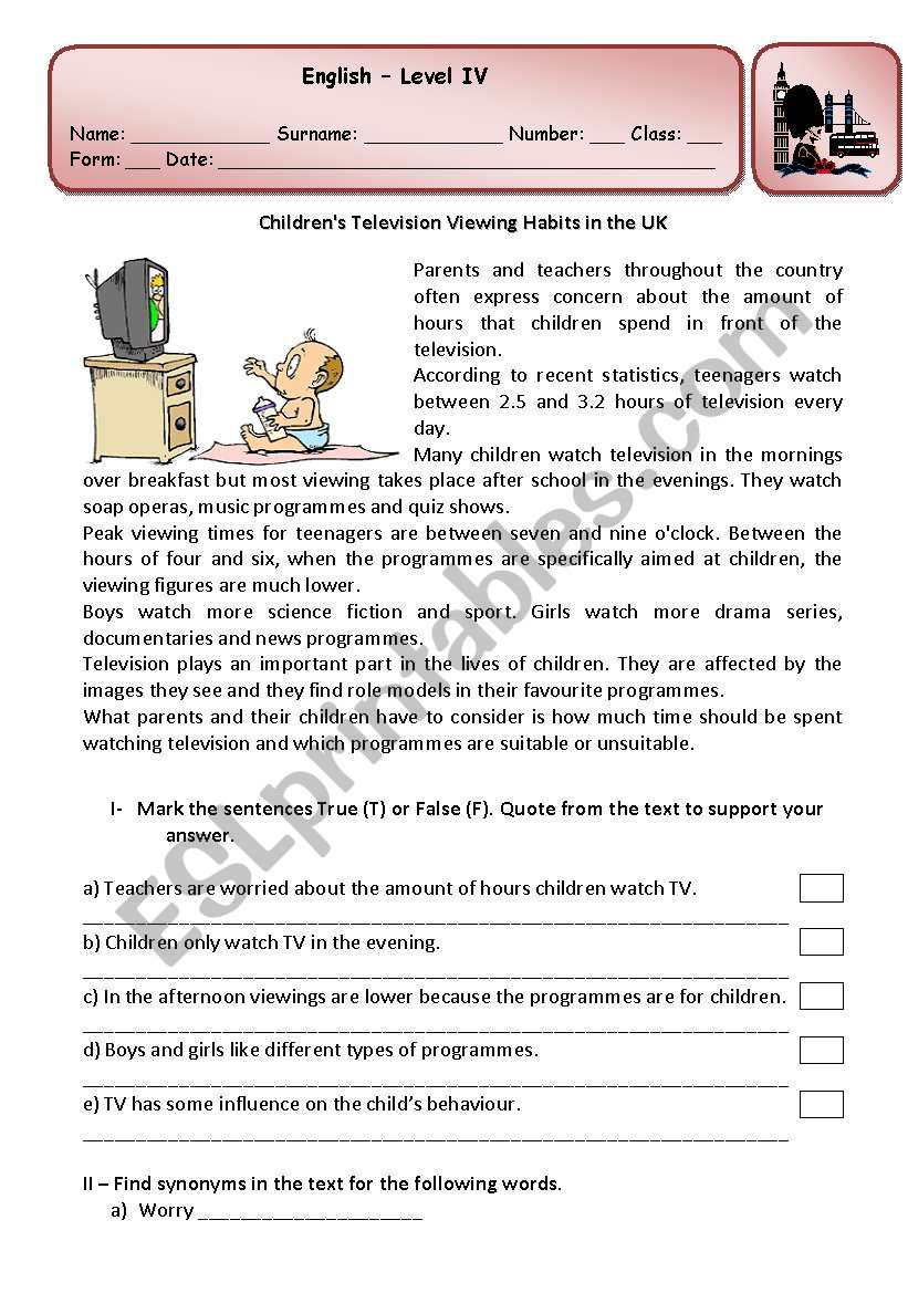 Test about childrens television viewing habits