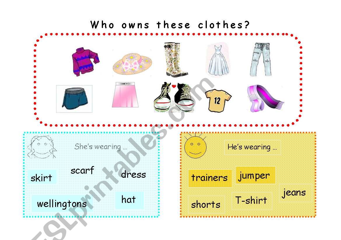 Who owns these clothes? worksheet