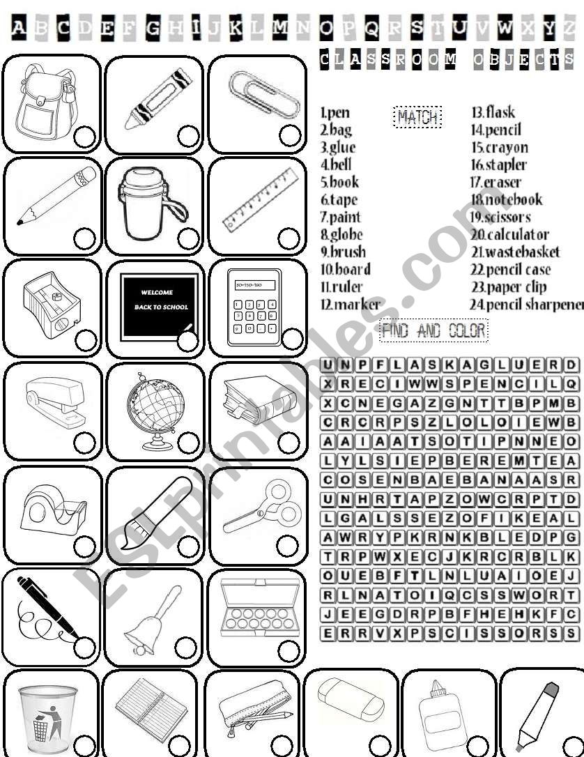 Classroom Objects worksheet