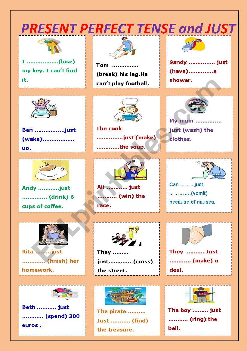 present perfect / just worksheet