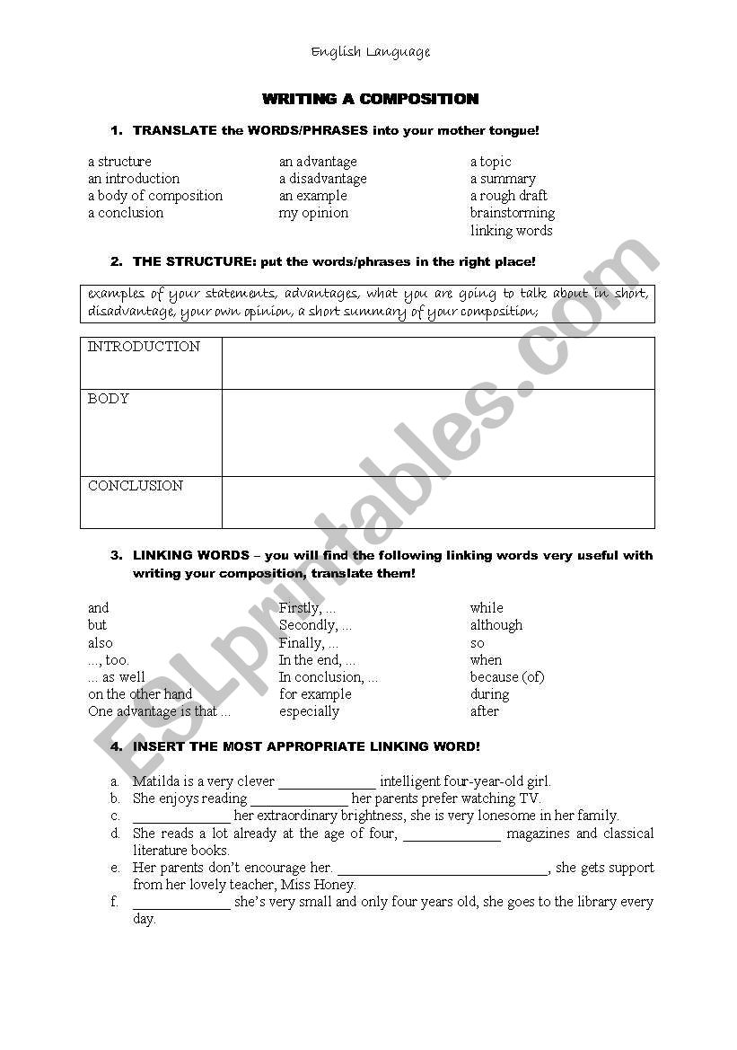 WRITING A COMPOSITION worksheet