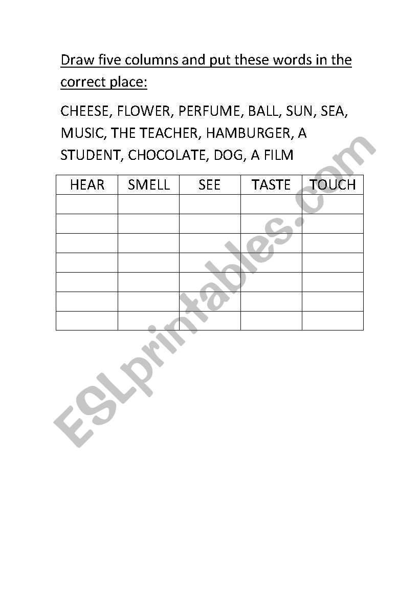 Senses worksheet
