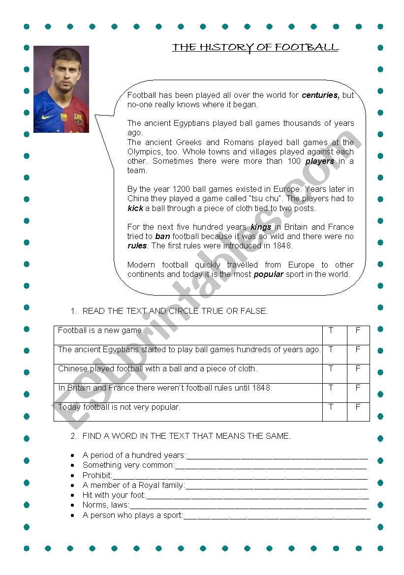 The History of Football worksheet