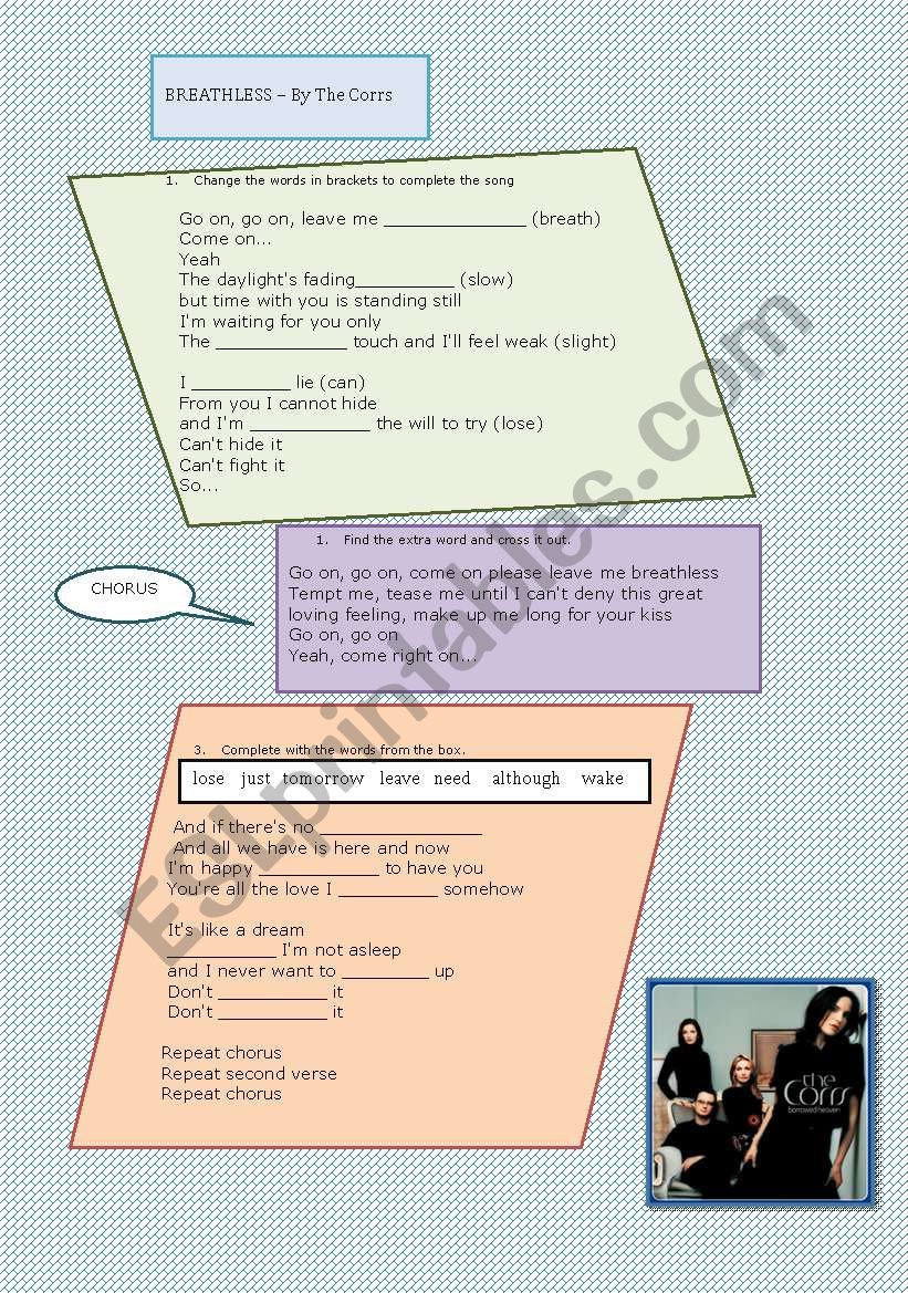 Breathless - the Corrs worksheet