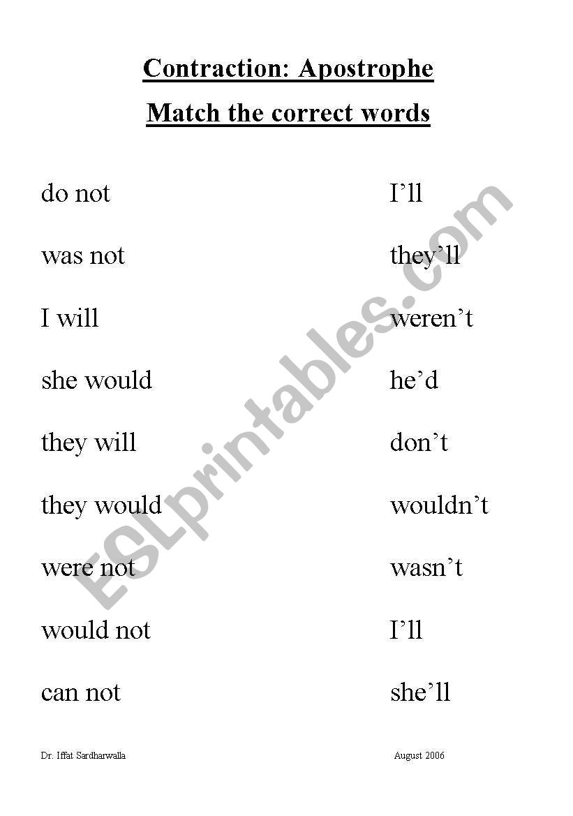 contractions worksheet