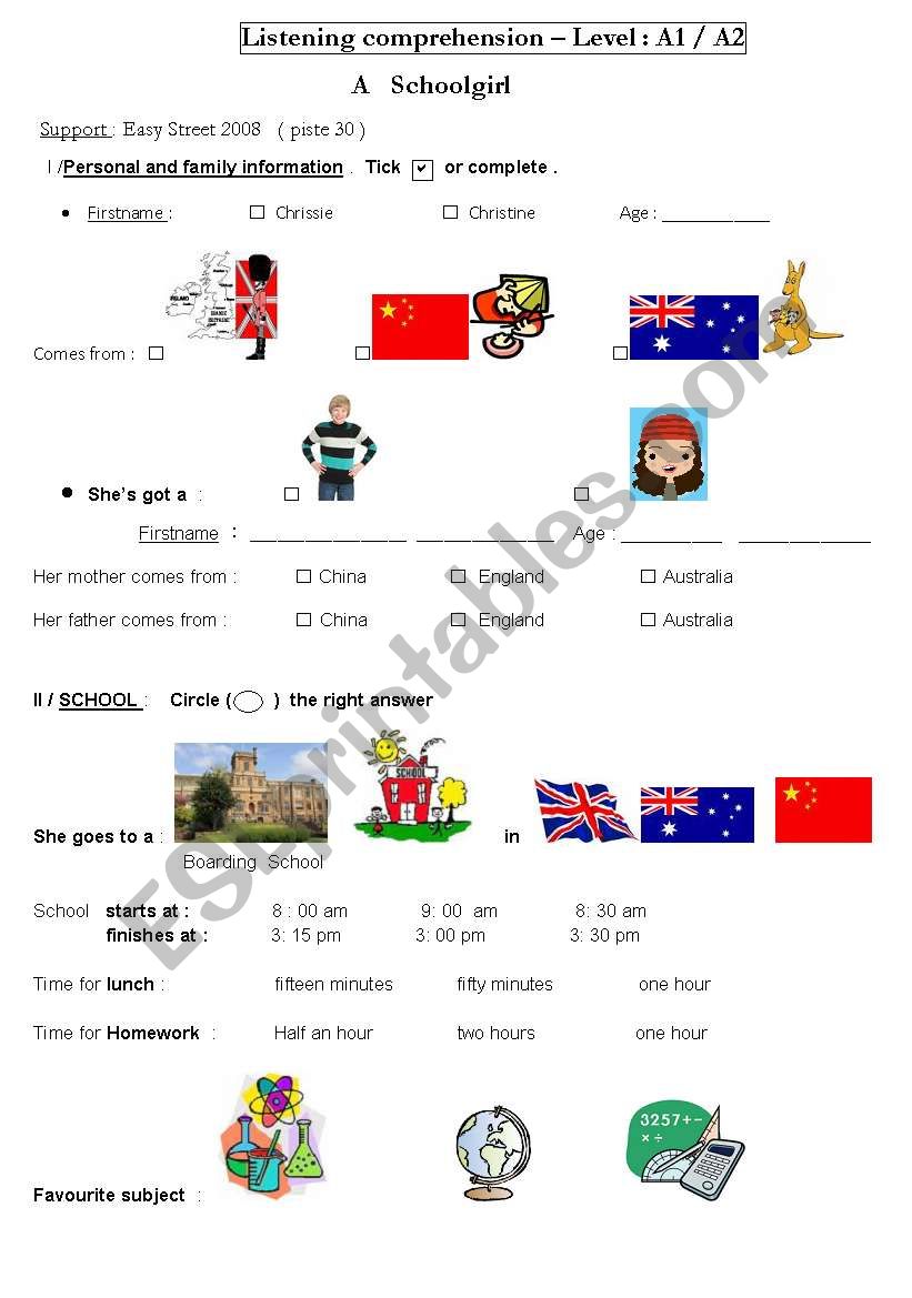 a school girl in australia worksheet