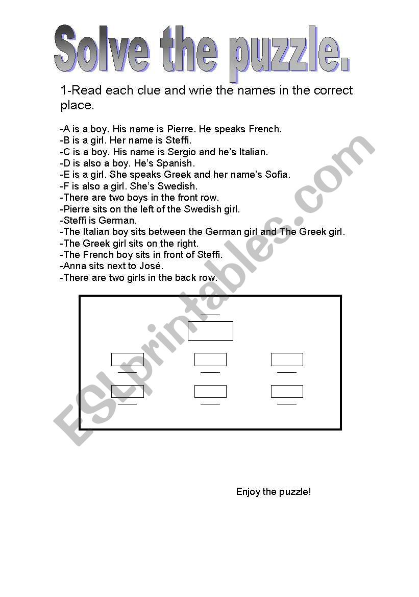 Solve the puzzle worksheet