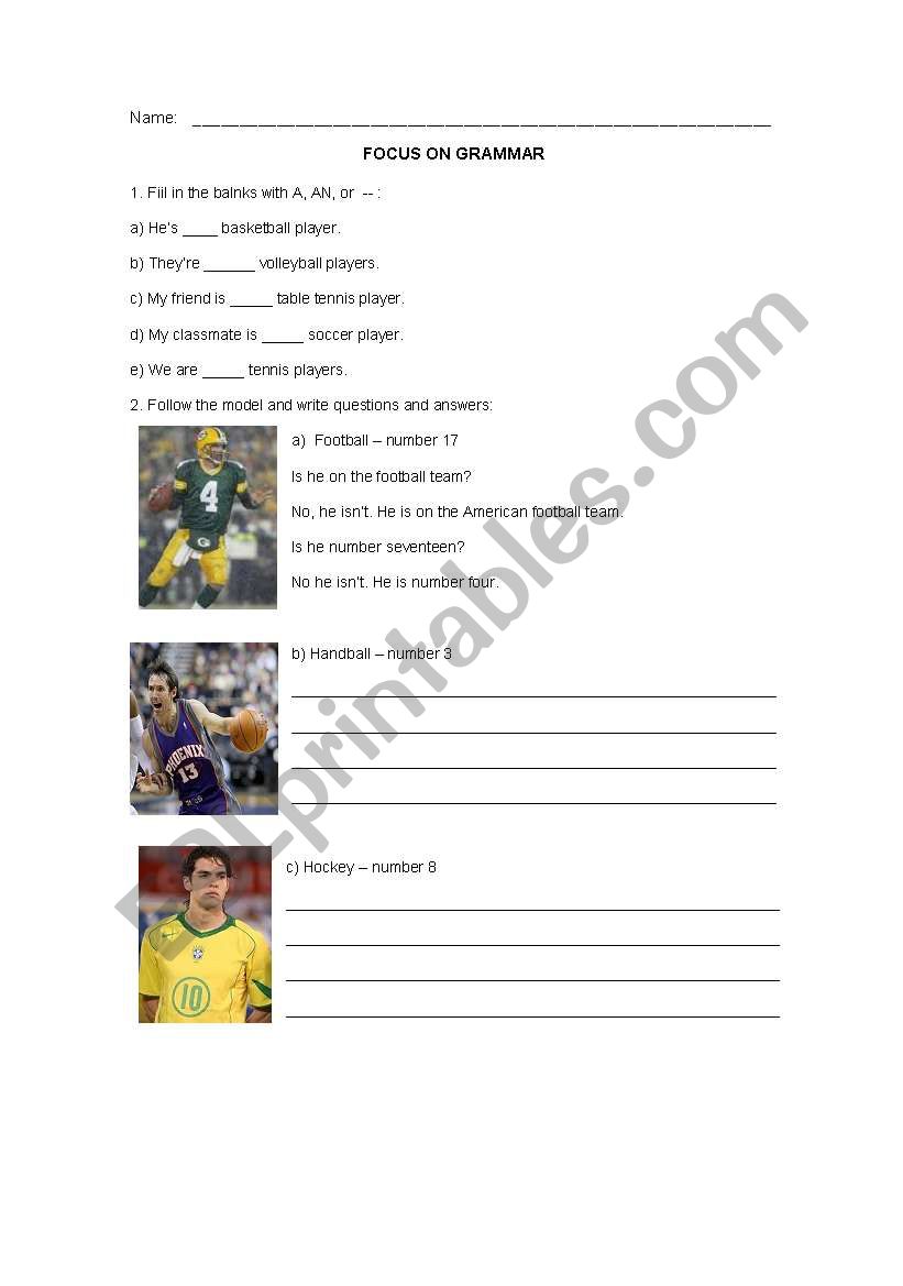 Be and Sports worksheet