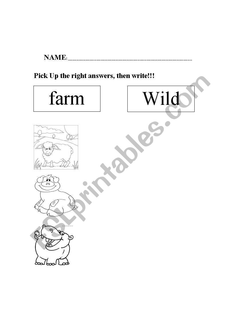 Farm and Wild Animals worksheet
