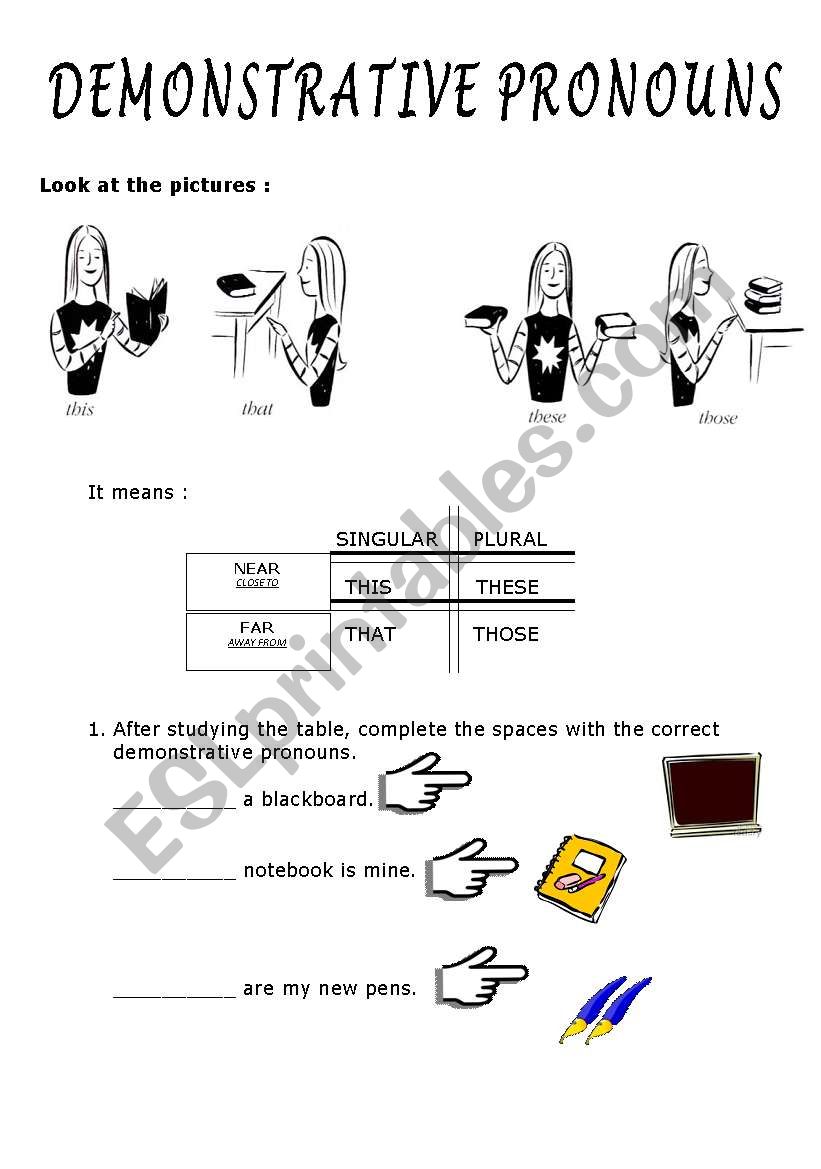 Demonstrative pronouns worksheet