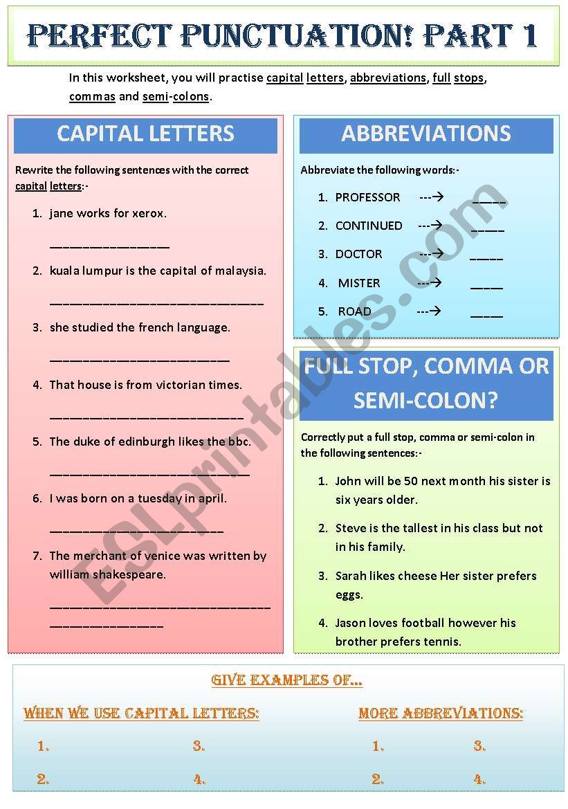 PERFECT PUNCTUATION - PART 1 worksheet