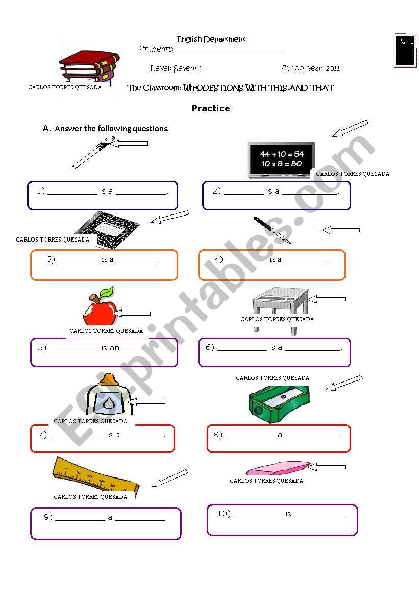 Demonstratives pronouns: Classroom objects. Hope you like it!!!  (Full editable) 