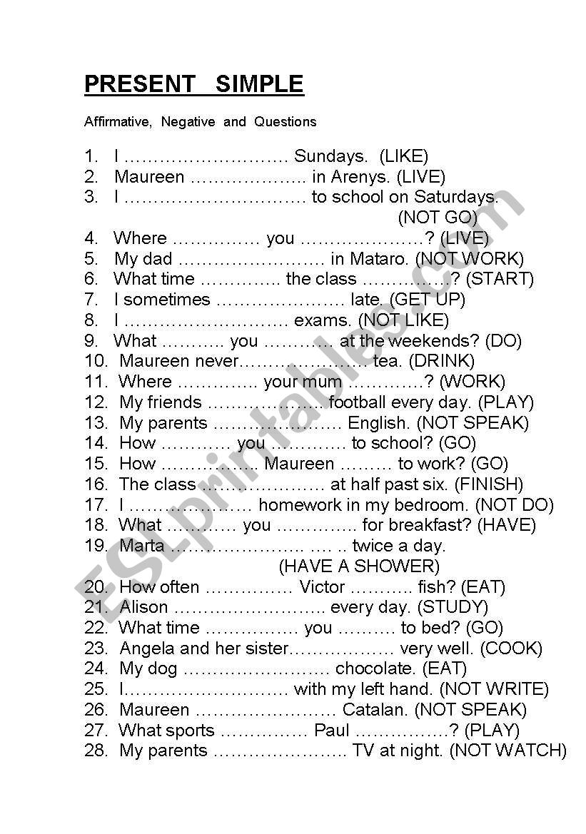 present simple worksheet