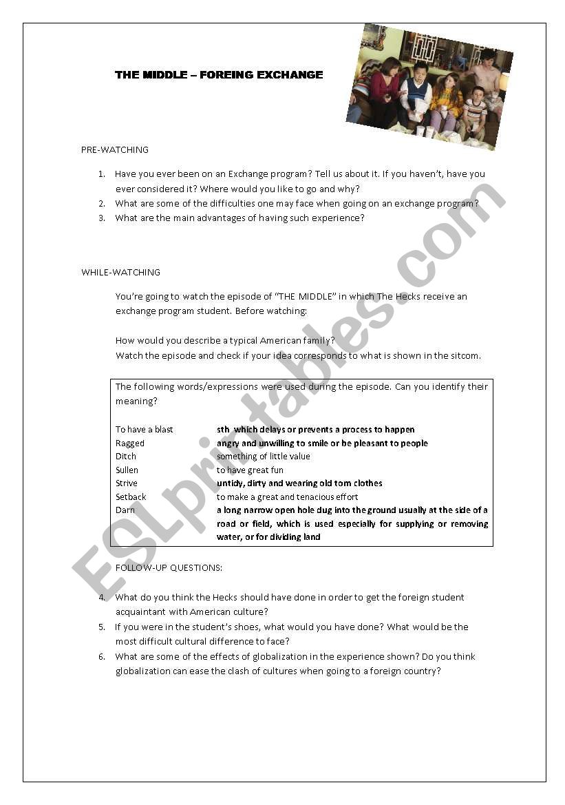 THE MIDDLE - FOREIGN EXCHANGE worksheet