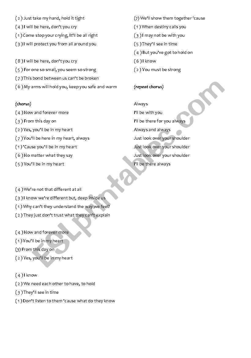 Phil Collins You Ll Be In My Heart Tarzan Movie Esl Worksheet By Anabee 0