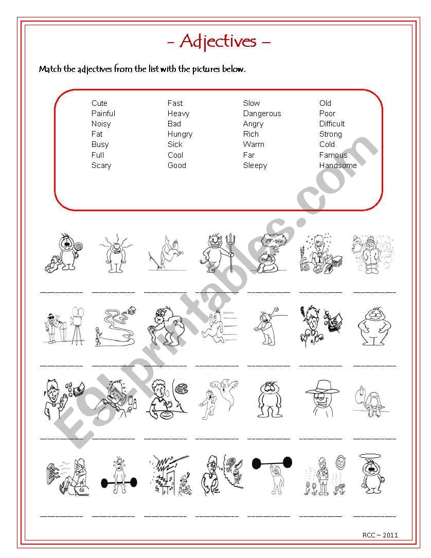 Adjectives using images worksheet