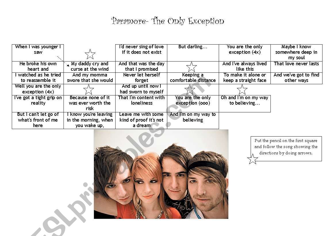 Paramore- The Only Exception worksheet