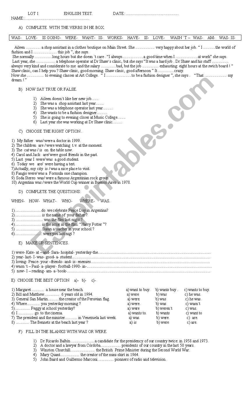 PRESENT SIMPLE AND PAST worksheet