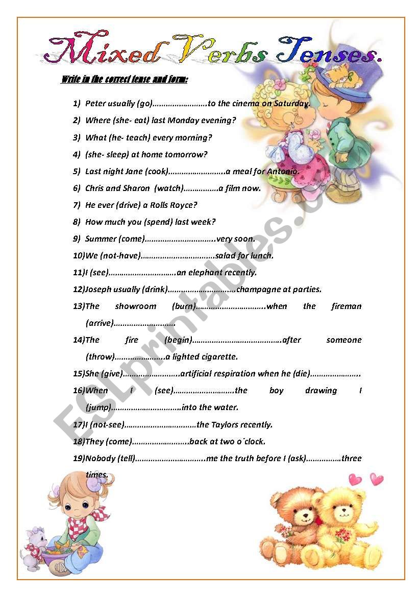 Mixed verbs tenses worksheet