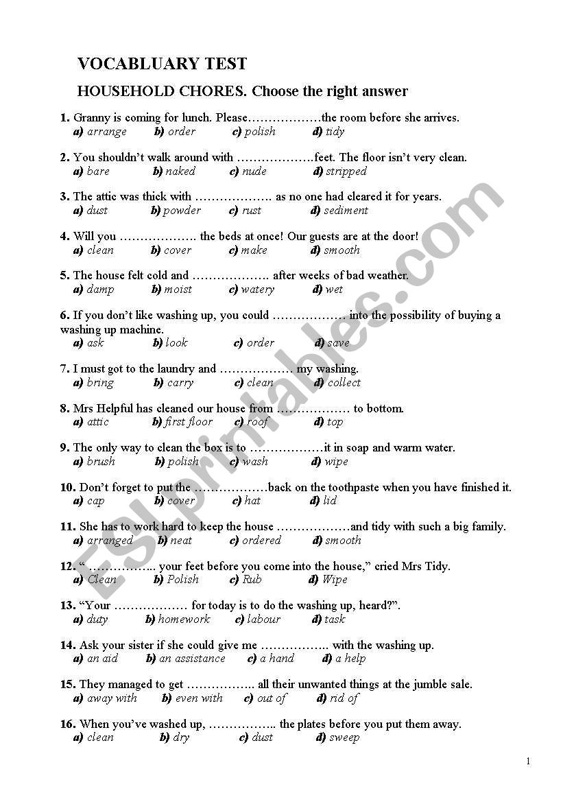 TEST Household chores worksheet