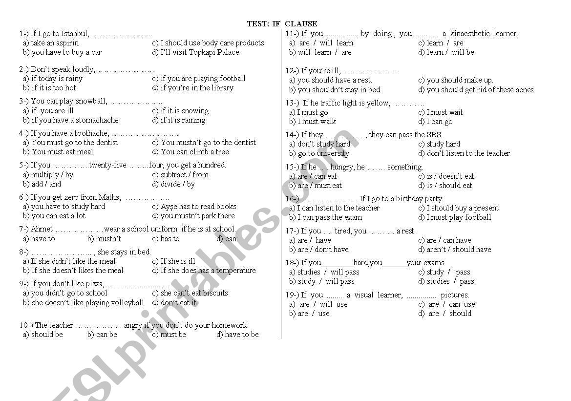 test worksheet