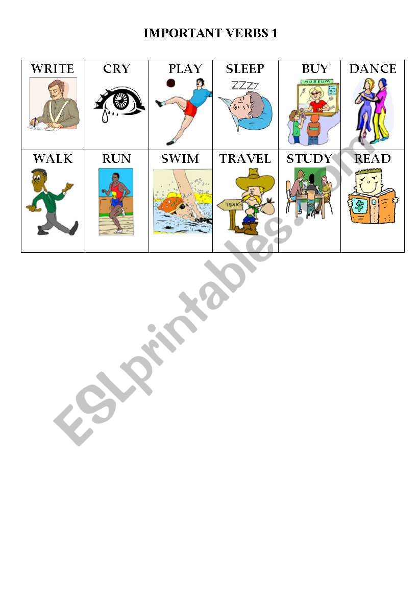 Action Verb Flashcards part 1 worksheet