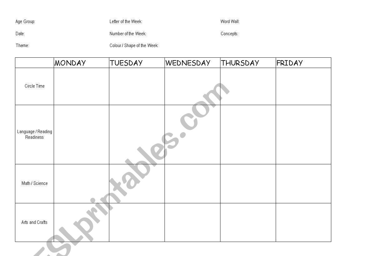 PRESCHOOL PLANNING worksheet