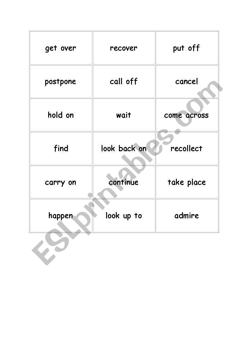 Phrasal Verb Memory game  worksheet