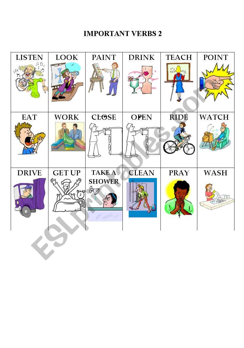 Action Verb Flashcards 2 worksheet