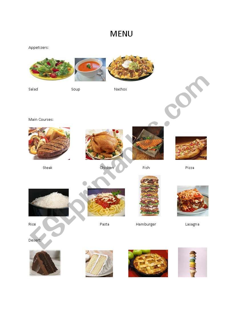 menu worksheet