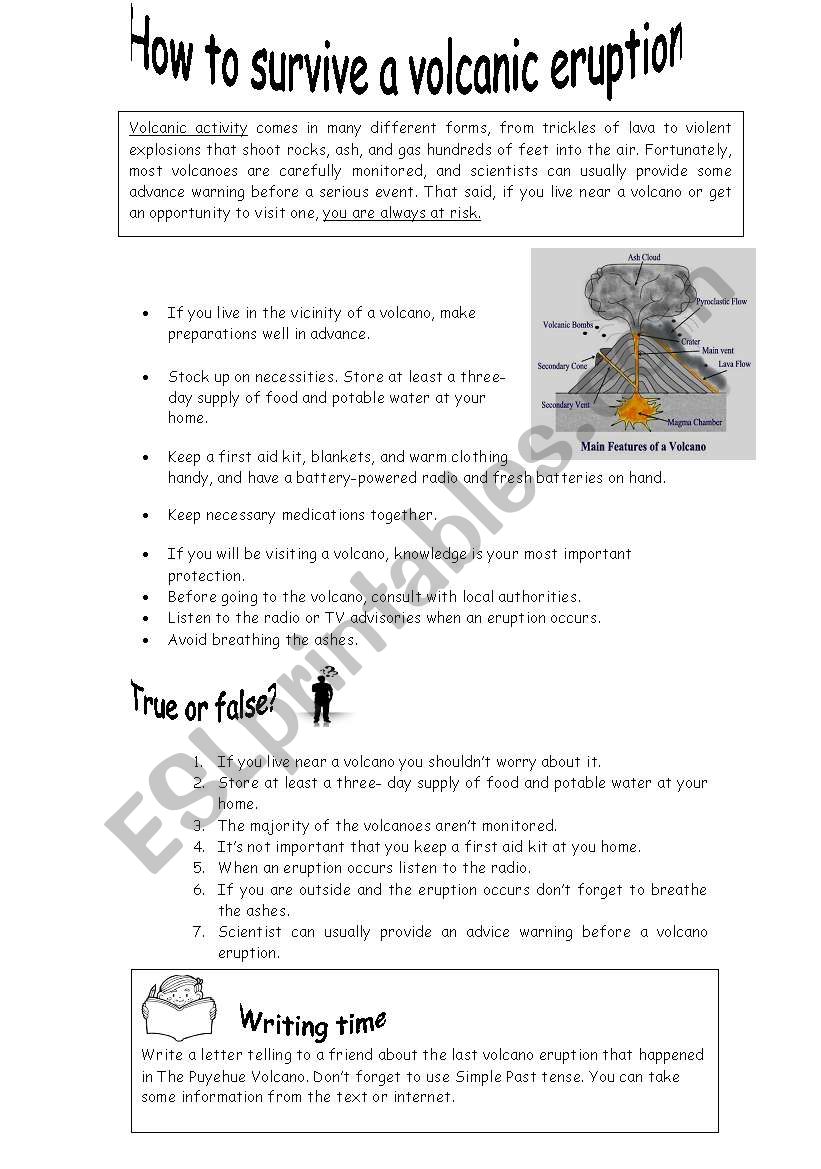 Volcanoes worksheet