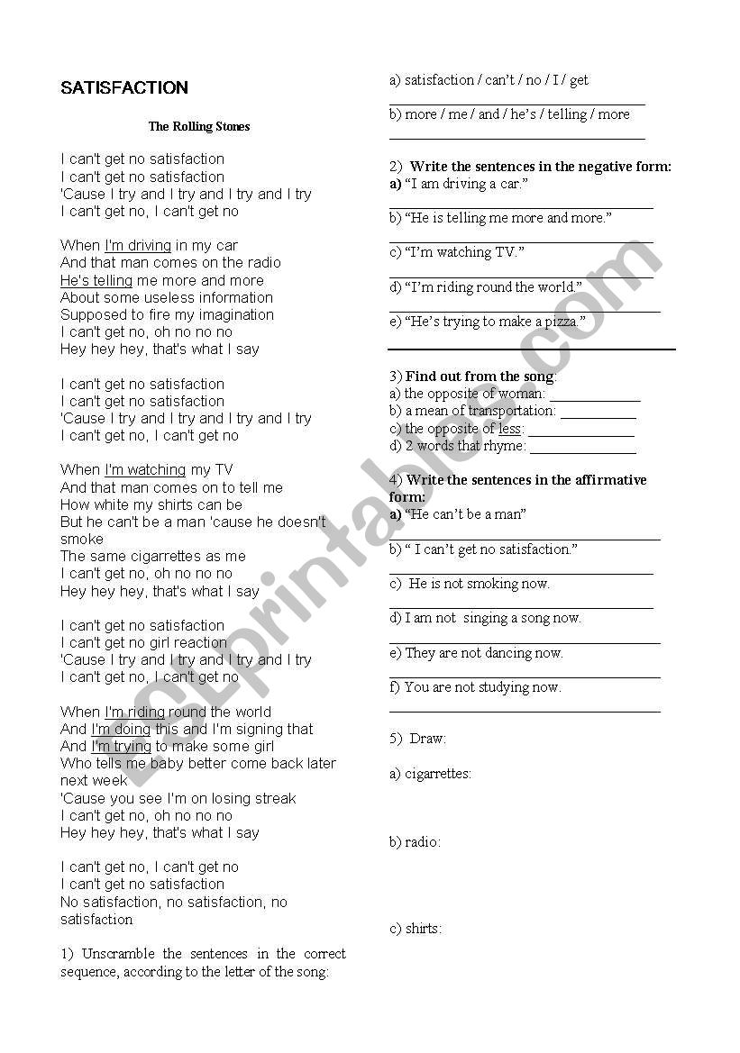 Satisfaction - song worksheet