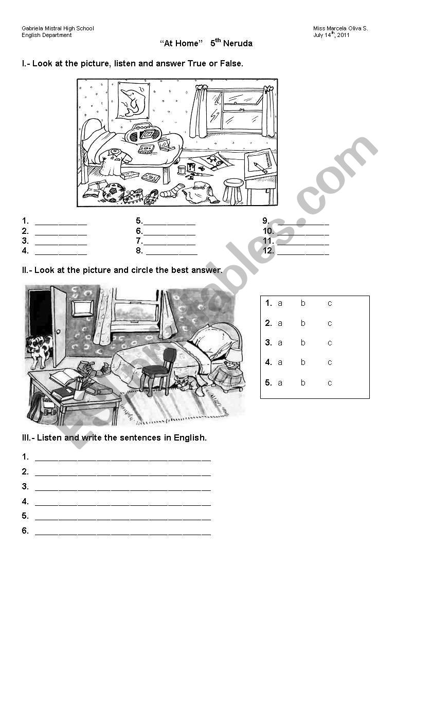 At home worksheet