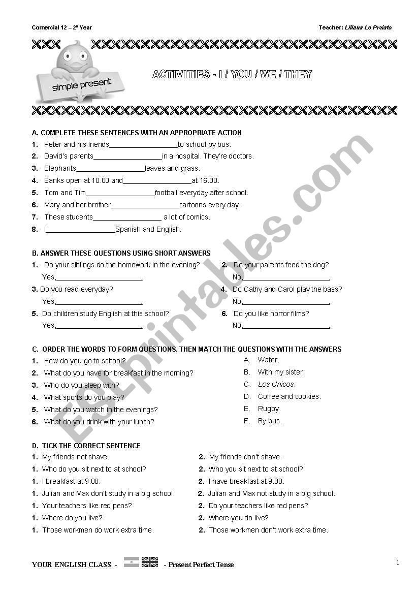 Simple Present Tense - No S person