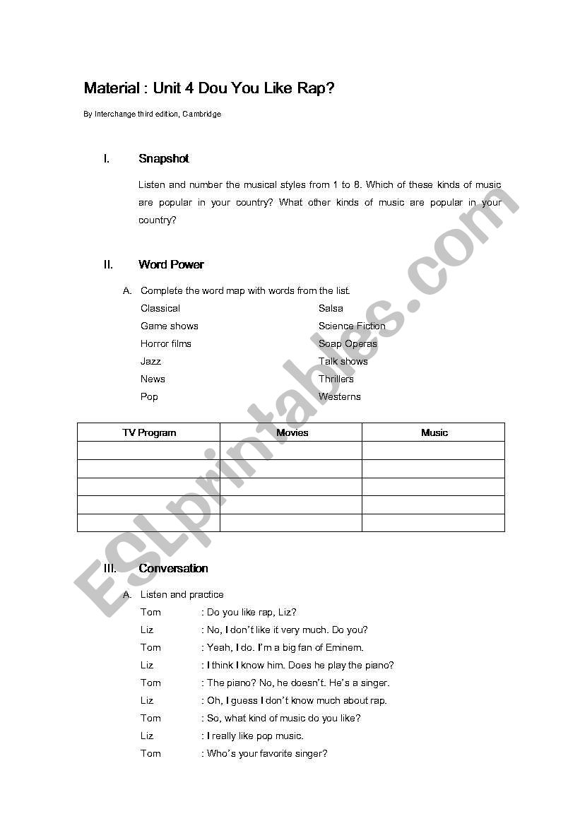 do you like rap? worksheet