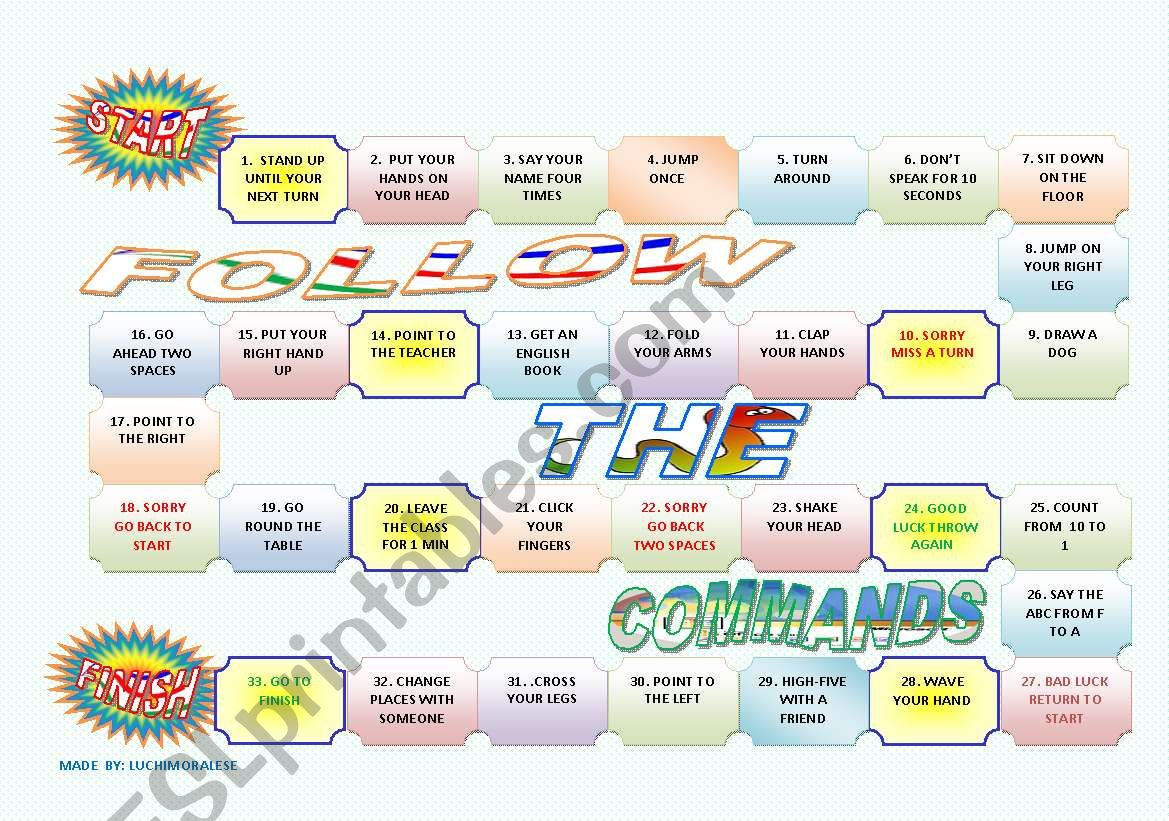 COMMANDS BOARDGAME worksheet