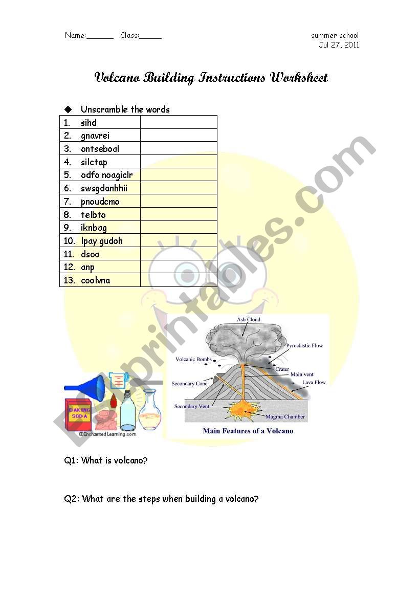 volcano building worksheet