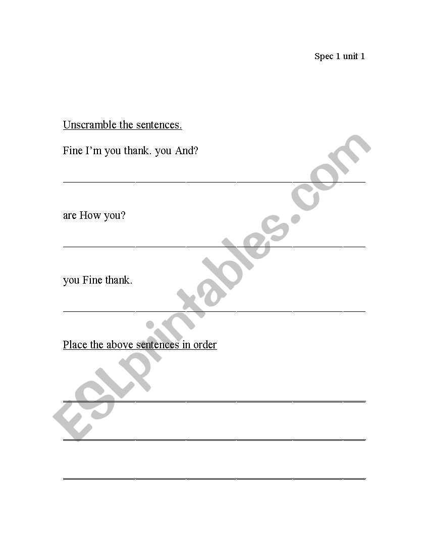 Greetings worksheet