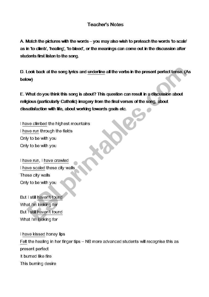 U2 I Still Haven T Found What I M Looking For Song Esl Worksheet By Abigail Gilbert U2 I Still Haven T Found What I M Looking For Song Esl Worksheet By Abigail Gilbert