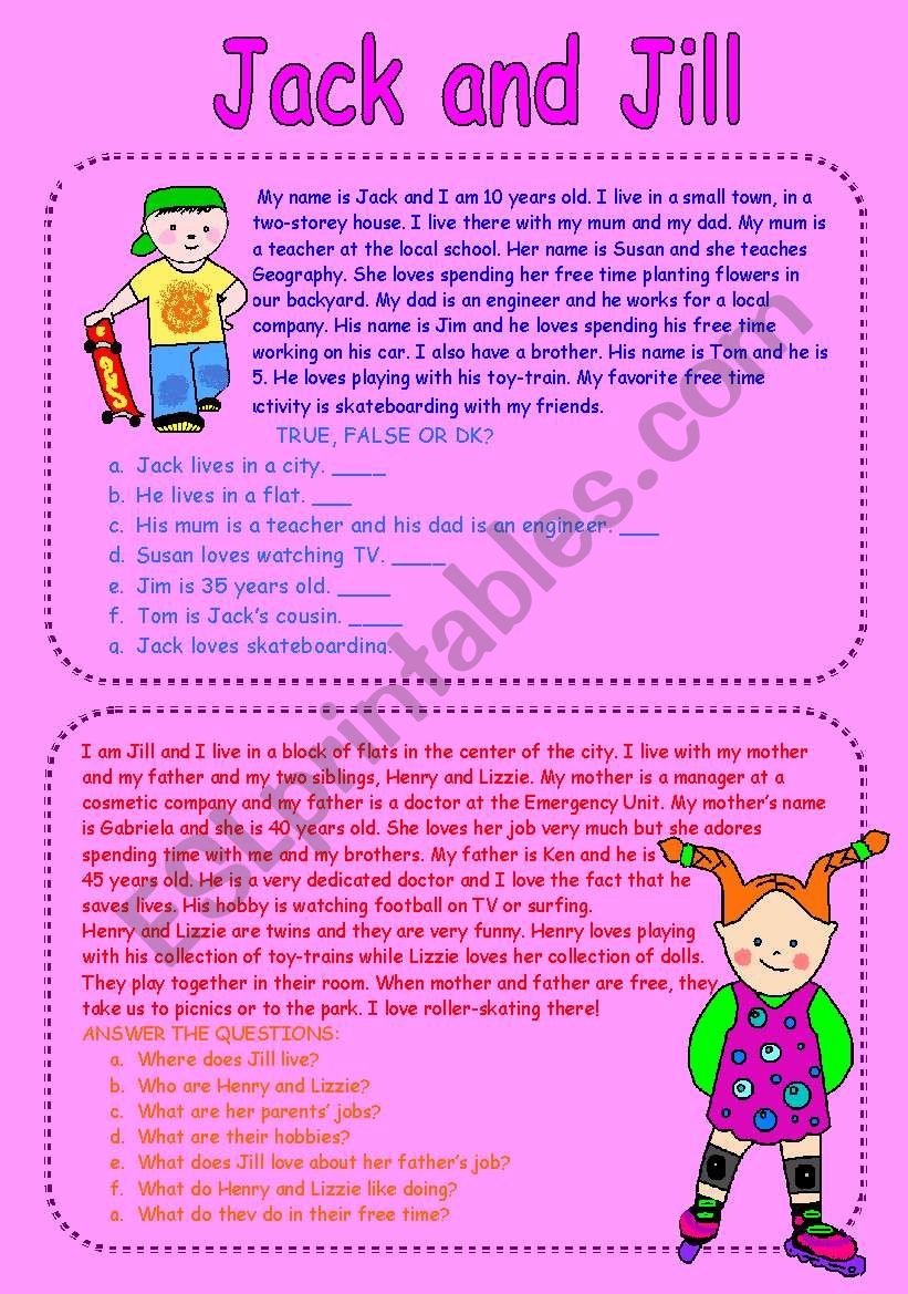 Jack and Jill worksheet