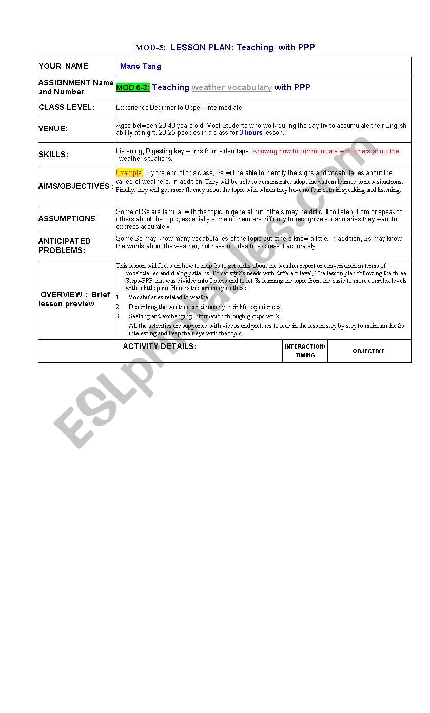 Teaching weather report worksheet