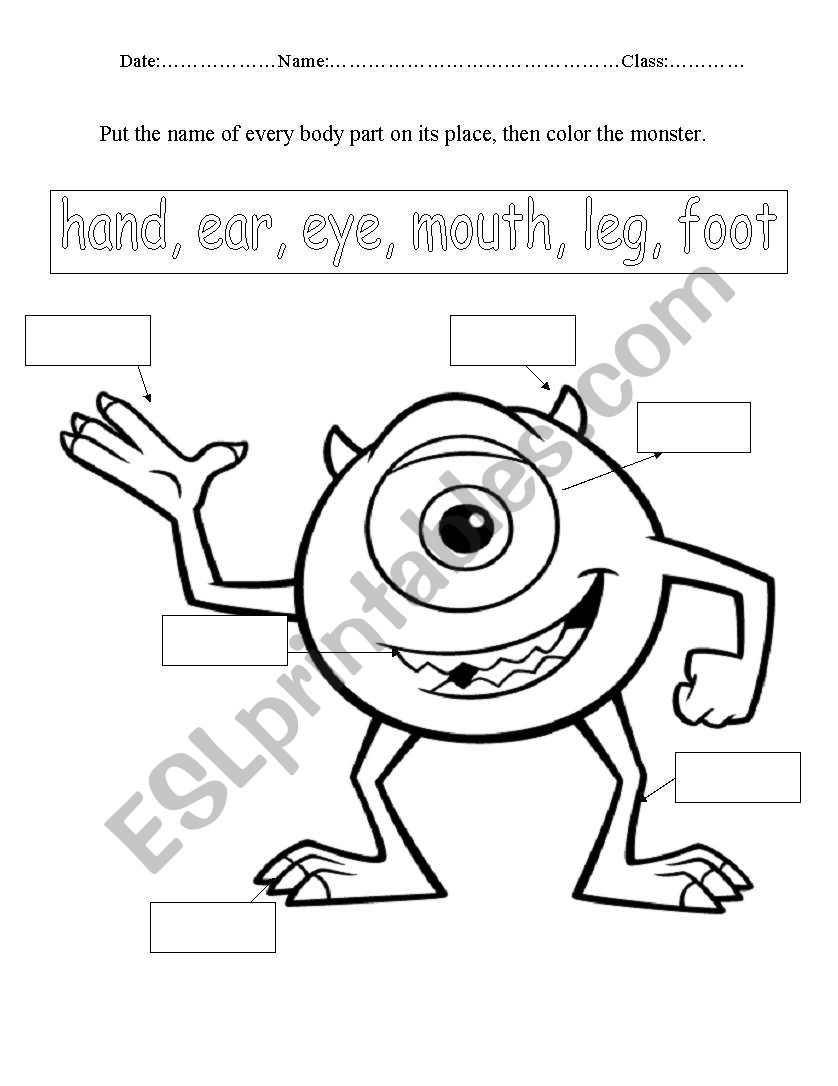 monsters body worksheet