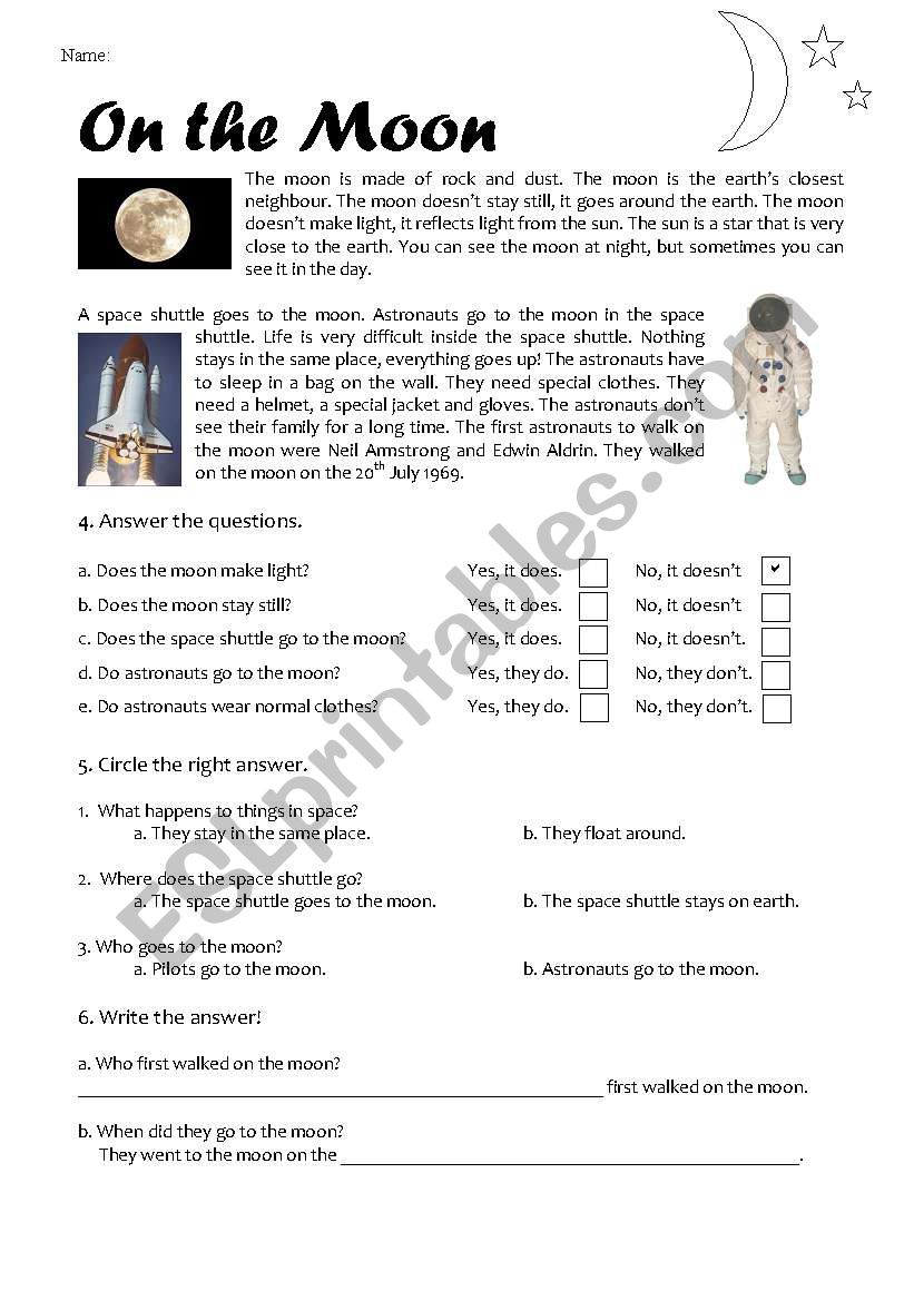 On the Moon worksheet