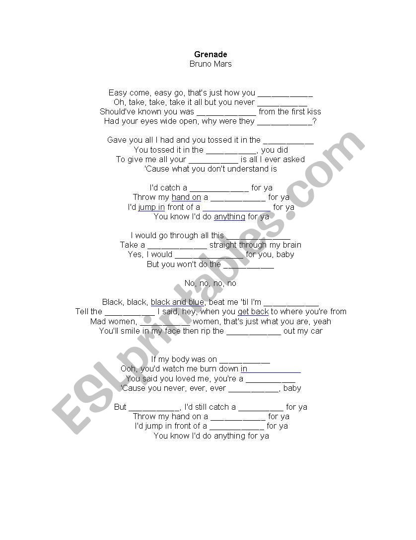 Grenade worksheet