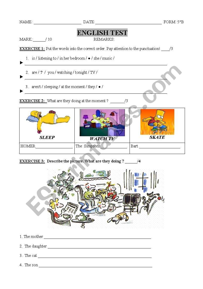 Present BE+ING  PRE-TEST worksheet