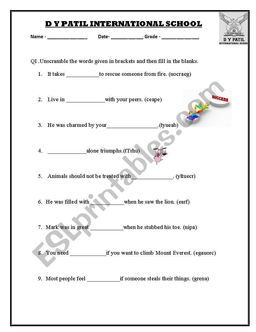 grammer unscrambled words worksheet