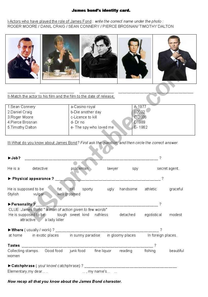 James Bond worksheet