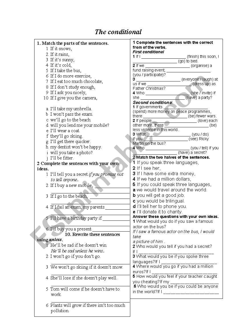 the conditional exercises worksheet